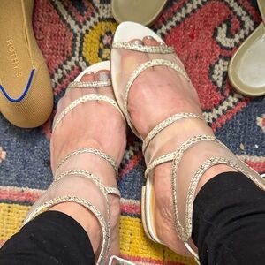 Alexandre Birman White and Silver Strappy Sandals